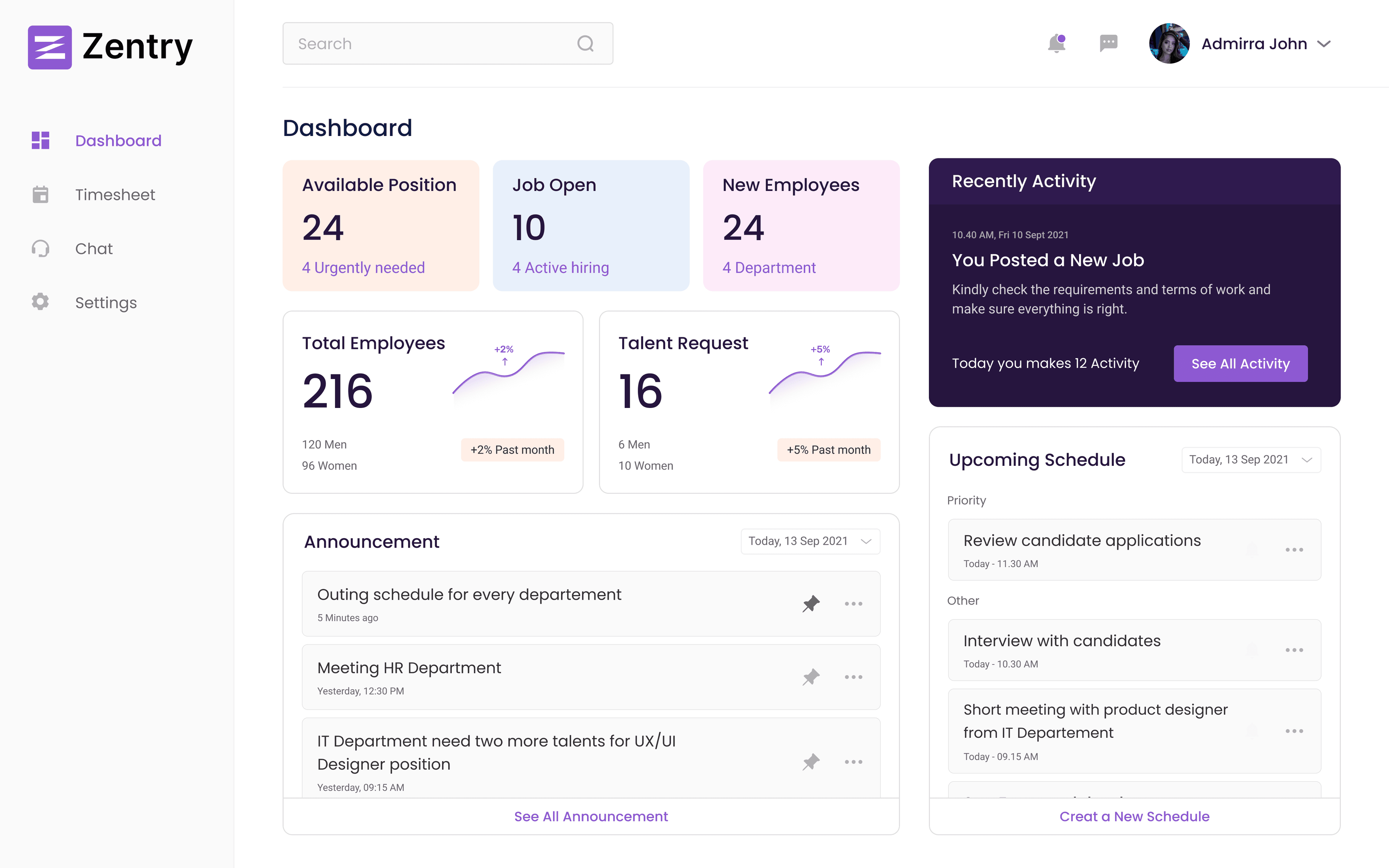 Zentry Web App Dashboard